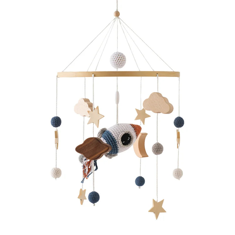 Baby Wooden Bed Bell Cartoon Rabbit Mobile Hanging Rattles Toy Hanger Crib