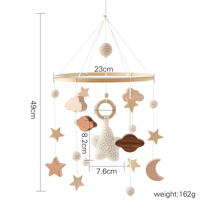 Baby Wooden Bed Bell Cartoon Rabbit Mobile Hanging Rattles Toy Hanger Crib