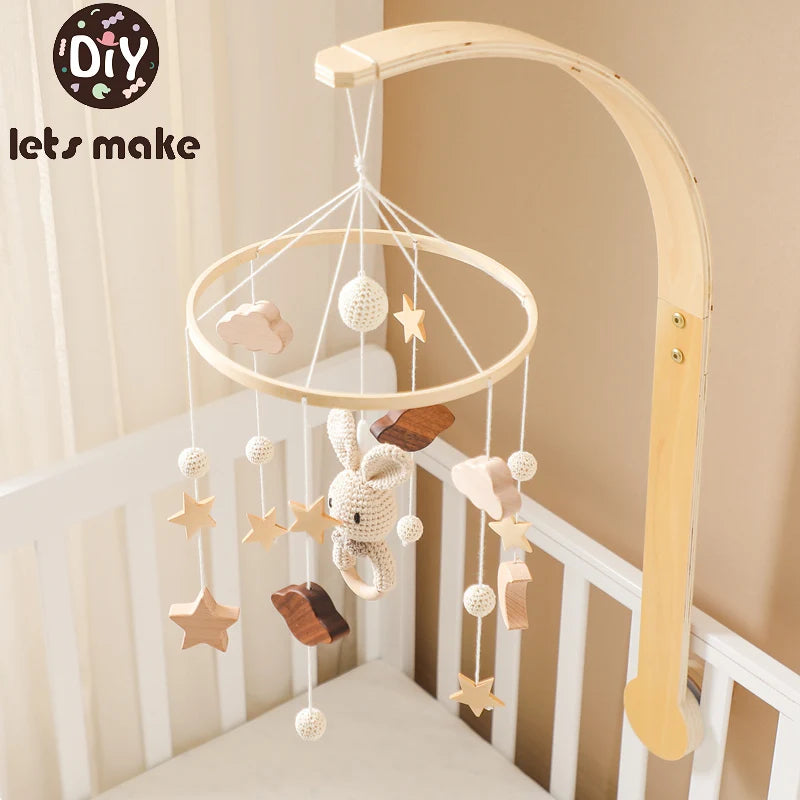 Baby Wooden Bed Bell Cartoon Rabbit Mobile Hanging Rattles Toy Hanger Crib