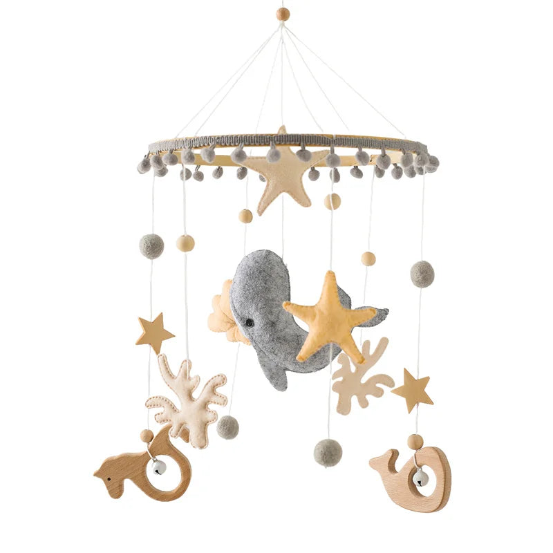 Baby Wooden Bed Bell Cartoon Rabbit Mobile Hanging Rattles Toy Hanger Crib