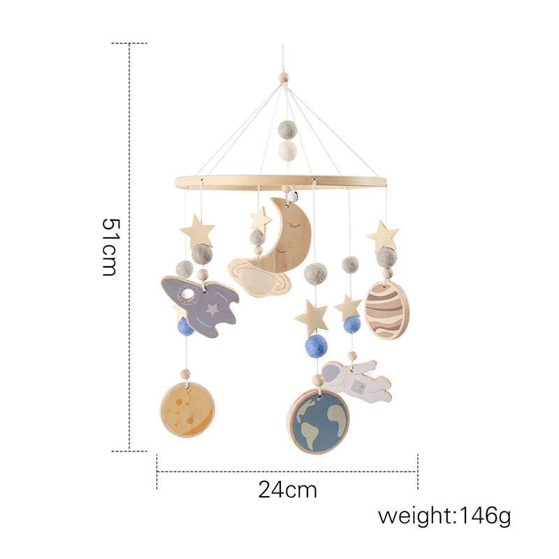 Baby Wooden Bed Bell Cartoon Rabbit Mobile Hanging Rattles Toy Hanger Crib