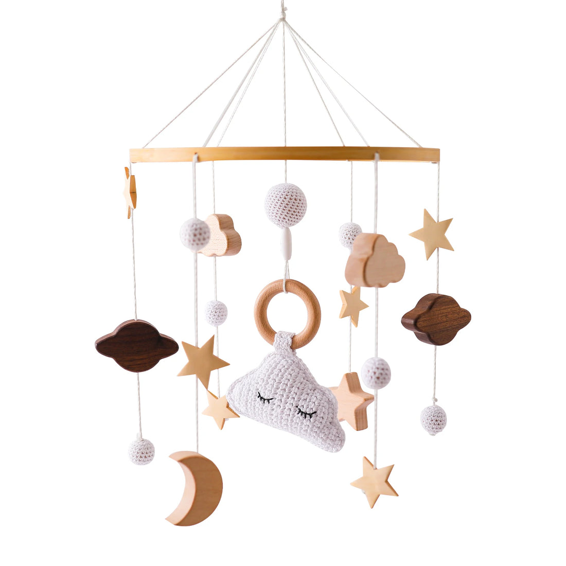 Baby Wooden Bed Bell Cartoon Rabbit Mobile Hanging Rattles Toy Hanger Crib