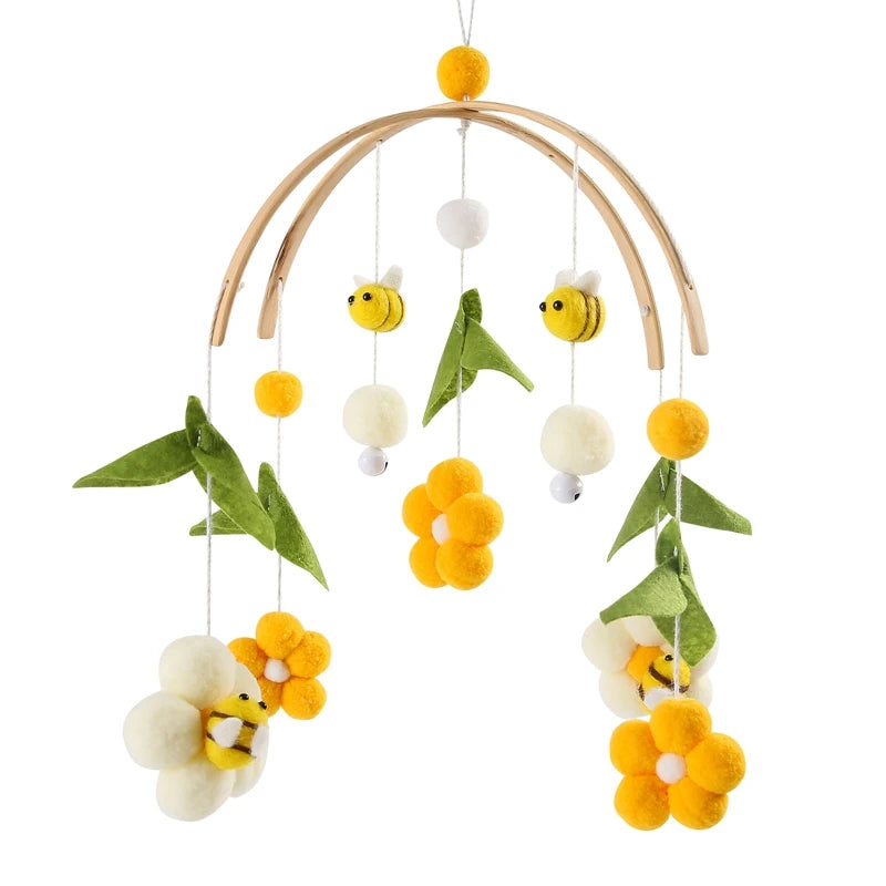 Baby Wooden Bed Bell Cartoon Rabbit Mobile Hanging Rattles Toy Hanger Crib