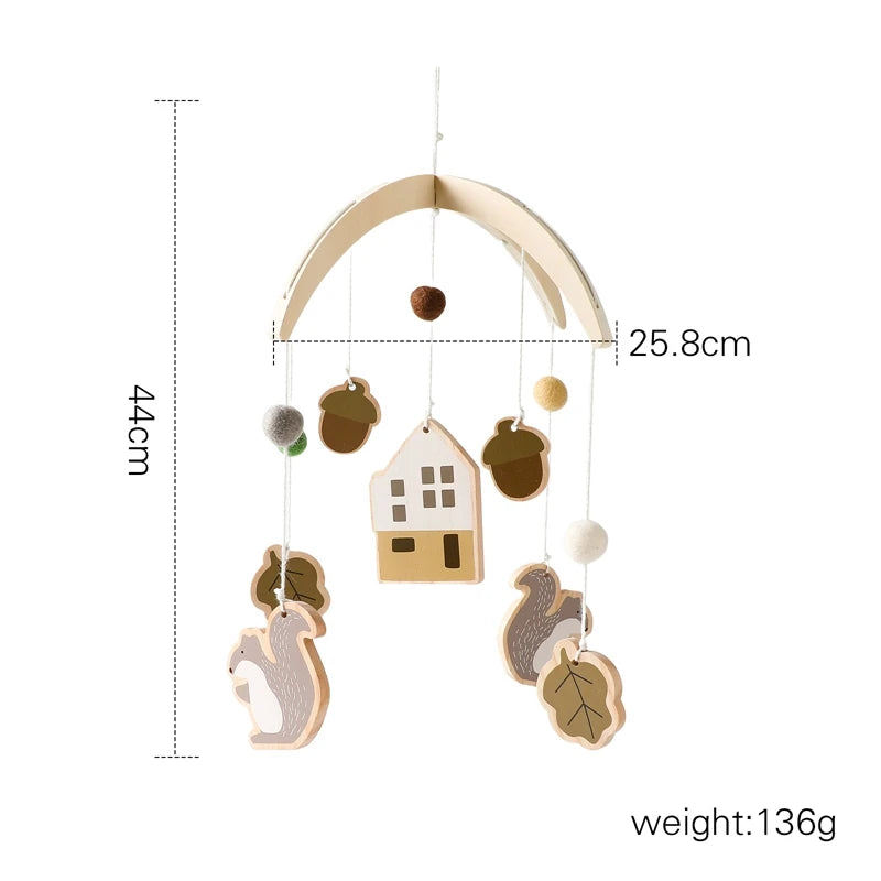 Baby Wooden Bed Bell Cartoon Rabbit Mobile Hanging Rattles Toy Hanger Crib
