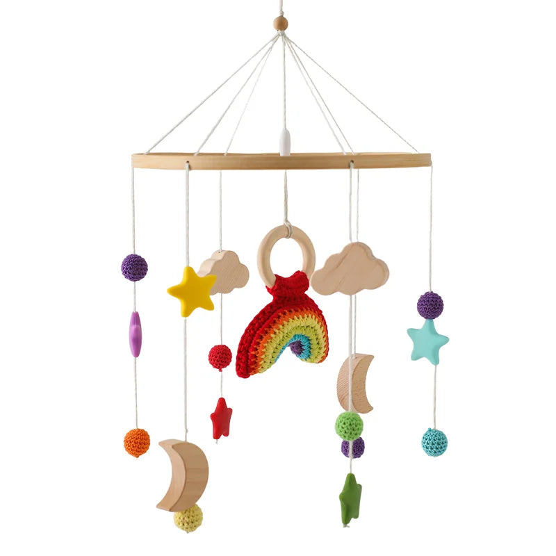 Baby Wooden Bed Bell Cartoon Rabbit Mobile Hanging Rattles Toy Hanger Crib