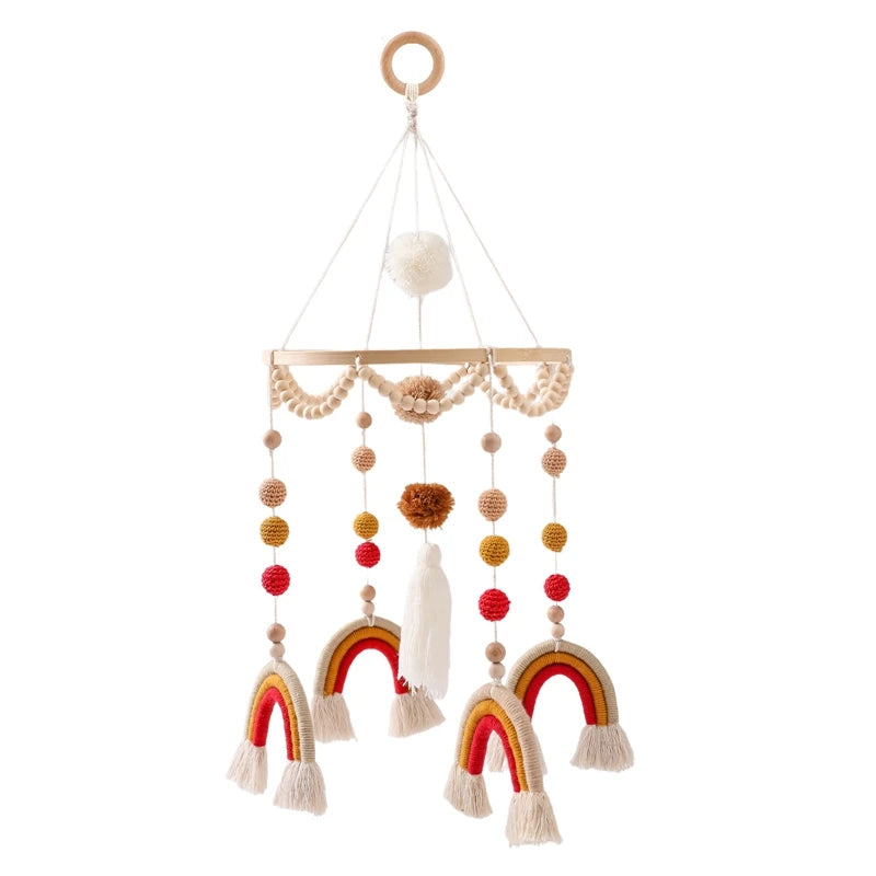Baby Wooden Bed Bell Cartoon Rabbit Mobile Hanging Rattles Toy Hanger Crib